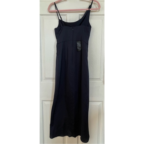 H&M| sizes USA 10 and 2- Elegant Dark Navy Midi Wrap Dress - Picture 3 of 4